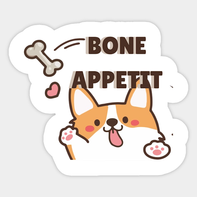 Animal Pun Bone Appetit Sticker by NewbieTees